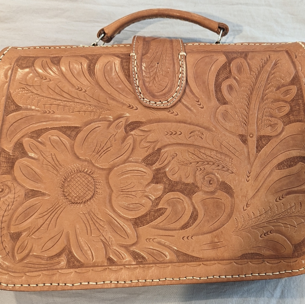 Vintage Mexican Tooled Leather Briefcase